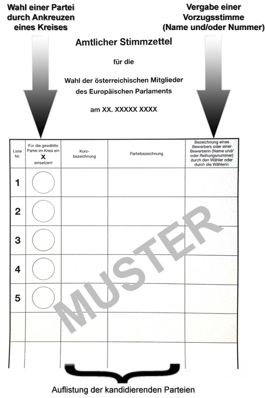 Stimmzettel zur Europawahl, Muster